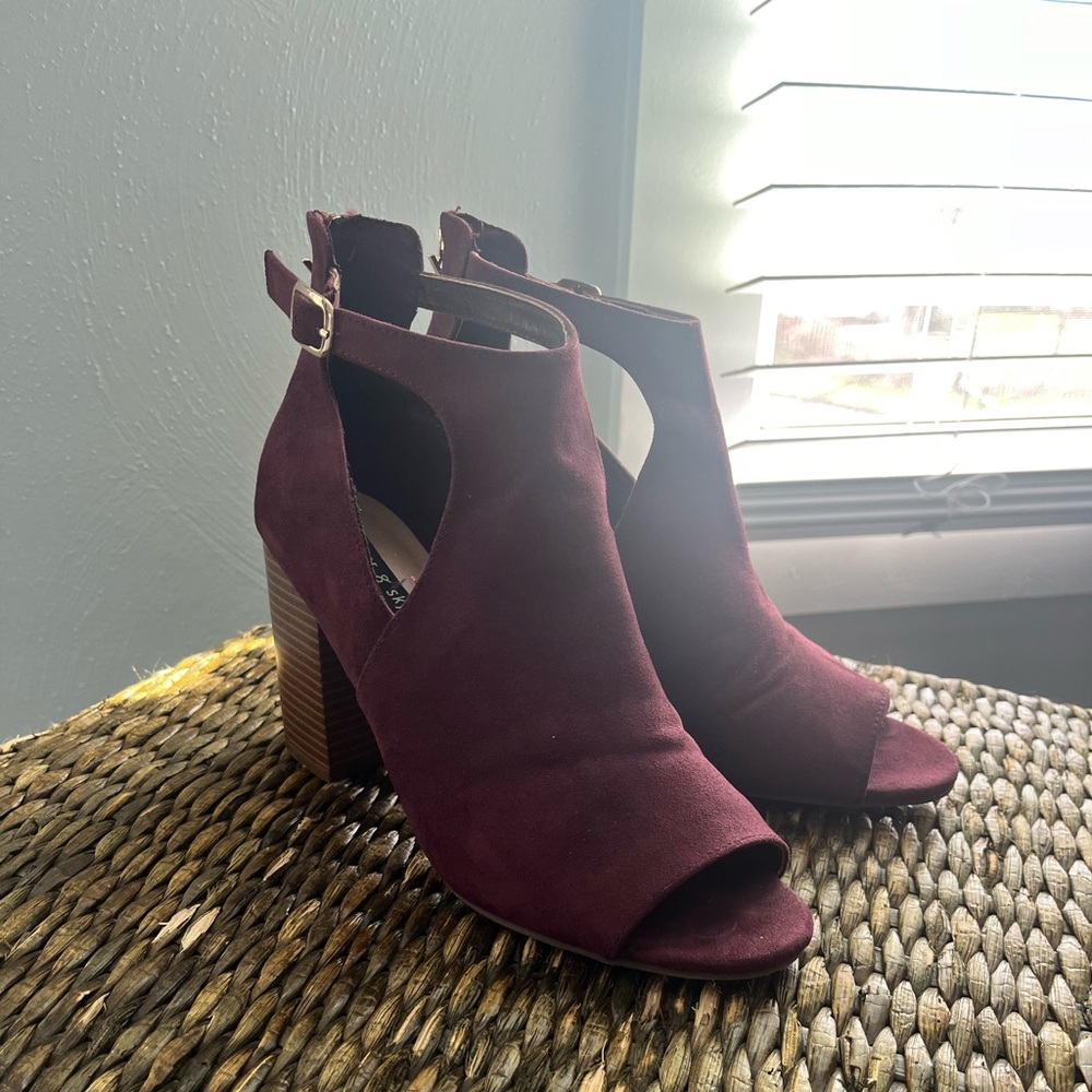 Burgundy ankle peep toe boots